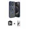 MARSİLYAN™- iPhone 15 Pro Max Kılıf Nova Işık Özel Seri - Siyah Bilvis 3D Mat Cam Ekran Koruyucu + PVD Metal Kamera Lens - TU