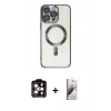 MARSİLYAN™- iPhone 15 Pro Max Kılıf Nova Işık Özel Seri - Siyah Bilvis 3D Mat Cam Ekran Koruyucu + PVD Metal Kamera Lens - TU