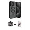 MARSİLYAN™- iPhone 15 Pro Max Kılıf Nova Işık Özel Seri - Siyah Bilvis 3D Mat Cam Ekran Koruyucu + PVD Metal Kamera Lens - TU