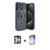 MARSİLYAN™- iPhone 15 Pro Max Kılıf Nova Işık Özel Seri - Siyah Bilvis 5in1 3D Magic Cam Ekran Koruyucu + Gümüş PVD Metal Kamera Lens