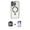 MARSİLYAN™- iPhone 15 Pro Max Kılıf Nova Işık Özel Seri - Siyah Bilvis 5in1 3D Magic Cam Ekran Koruyucu + PVD Metal Kamera Lens - TU