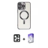 MARSİLYAN™- iPhone 15 Pro Max Kılıf Nova Işık Özel Seri - Siyah Bilvis 5in1 3D Magic Cam Ekran Koruyucu + PVD Metal Kamera Lens - LT