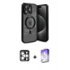 MARSİLYAN™- iPhone 15 Pro Max Kılıf Nova Işık Özel Seri - Siyah Bilvis 5in1 3D Magic Cam Ekran Koruyucu + Gümüş PVD Metal Kamera Lens