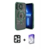 MARSİLYAN™- iPhone 15 Pro Max Kılıf Nova Işık Özel Seri - Siyah Bilvis 5in1 3D Magic Cam Ekran Koruyucu + PVD Metal Kamera Lens - LT