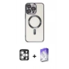 MARSİLYAN™- iPhone 15 Pro Max Kılıf Nova Işık Özel Seri - Siyah Bilvis 5in1 3D Magic Cam Ekran Koruyucu + Gümüş PVD Metal Kamera Lens