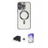 MARSİLYAN™- iPhone 15 Pro Max Kılıf Nova Işık Özel Seri - Siyah Bilvis 5in1 3D Magic Cam Ekran Koruyucu + Raze Metal Kamera Lens - TMGI