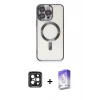 MARSİLYAN™- iPhone 15 Pro Max Kılıf Nova Işık Özel Seri - Siyah Bilvis 5in1 3D Magic Cam Ekran Koruyucu + PVD Metal Kamera Lens - SH