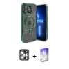 MARSİLYAN™- iPhone 15 Pro Max Kılıf Nova Işık Özel Seri - Siyah Bilvis 5in1 3D Magic Cam Ekran Koruyucu + Gümüş PVD Metal Kamera Lens