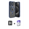 MARSİLYAN™- iPhone 15 Pro Max Kılıf Nova Işık Özel Seri - Siyah Bilvis 5in1 3D Magic Cam Ekran Koruyucu + PVD Metal Kamera Lens - SH