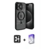 MARSİLYAN™- iPhone 15 Pro Max Kılıf Nova Işık Özel Seri - Siyah Bilvis 5in1 3D Magic Cam Ekran Koruyucu + PVD Metal Kamera Lens - SH