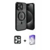 MARSİLYAN™- iPhone 15 Pro Max Kılıf Nova Işık Özel Seri - Siyah Bilvis 5in1 3D Magic Cam Ekran Koruyucu + PVD Metal Kamera Lens - LT