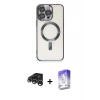 MARSİLYAN™- iPhone 15 Pro Max Kılıf Nova Işık Özel Seri - Siyah Bilvis 5in1 3D Magic Cam Ekran Koruyucu + Raze Metal Kamera Lens - GS