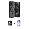 MARSİLYAN™- iPhone 15 Pro Max Kılıf Nova Işık Özel Seri - Siyah Bilvis 5in1 3D Magic Cam Ekran Koruyucu + PVD Metal Kamera Lens - TU