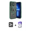 MARSİLYAN™- iPhone 15 Pro Max Kılıf Nova Işık Özel Seri - Siyah Bilvis 5in1 3D Magic Cam Ekran Koruyucu + PVD Metal Kamera Lens - SH