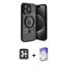 MARSİLYAN™- iPhone 15 Pro Max Kılıf Nova Işık Özel Seri - Siyah Bilvis 5in1 3D Magic Cam Ekran Koruyucu + PVD Metal Kamera Lens - GI