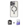 MARSİLYAN™- iPhone 15 Pro Max Kılıf Nova Işık Özel Seri - Siyah Bilvis 5in1 5D Magic Hayalet Cam Ekran Koruyucu + PVD Metal Kamera Lens - TU