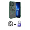 MARSİLYAN™- iPhone 15 Pro Max Kılıf Nova Işık Özel Seri - Siyah Bilvis 5in1 5D Magic Hayalet Cam Ekran Koruyucu + PVD Metal Kamera Lens - GS