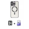 MARSİLYAN™- iPhone 15 Pro Max Kılıf Nova Işık Özel Seri - Siyah Bilvis 5in1 5D Magic Hayalet Cam Ekran Koruyucu + PVD Metal Kamera Lens - LT