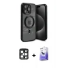 MARSİLYAN™- iPhone 15 Pro Max Kılıf Nova Işık Özel Seri - Siyah Bilvis 5in1 5D Magic Hayalet Cam Ekran Koruyucu + PVD Metal Kamera Lens - LT