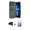 MARSİLYAN™- iPhone 15 Pro Max Kılıf Nova Işık Özel Seri - Siyah Bilvis 5in1 5D Magic Hayalet Cam Ekran Koruyucu + Gümüş Raze Metal Kamera Lens
