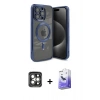 MARSİLYAN™- iPhone 15 Pro Max Kılıf Nova Işık Özel Seri - Siyah Bilvis 5in1 5D Magic Hayalet Cam Ekran Koruyucu + PVD Metal Kamera Lens - GI
