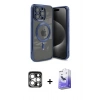 MARSİLYAN™- iPhone 15 Pro Max Kılıf Nova Işık Özel Seri - Siyah Bilvis 5in1 5D Magic Hayalet Cam Ekran Koruyucu + PVD Metal Kamera Lens - GS