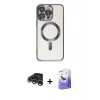 MARSİLYAN™- iPhone 15 Pro Max Kılıf Nova Işık Özel Seri - Siyah Bilvis 5in1 5D Magic Hayalet Cam Ekran Koruyucu + Gümüş Raze Metal Kamera Lens