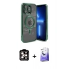 MARSİLYAN™- iPhone 15 Pro Max Kılıf Nova Işık Özel Seri - Siyah Bilvis 5in1 5D Magic Hayalet Cam Ekran Koruyucu + PVD Metal Kamera Lens - TU