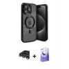 MARSİLYAN™- iPhone 15 Pro Max Kılıf Nova Işık Özel Seri - Siyah Bilvis 5in1 5D Magic Hayalet Cam Ekran Koruyucu + Gümüş Raze Metal Kamera Lens