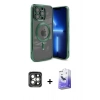 MARSİLYAN™- iPhone 15 Pro Max Kılıf Nova Işık Özel Seri - Siyah Bilvis 5in1 5D Magic Hayalet Cam Ekran Koruyucu + PVD Metal Kamera Lens - GI