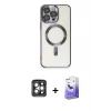 MARSİLYAN™- iPhone 15 Pro Max Kılıf Nova Işık Özel Seri - Siyah Bilvis 5in1 5D Magic Hayalet Cam Ekran Koruyucu + PVD Metal Kamera Lens - GI
