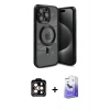 MARSİLYAN™- iPhone 15 Pro Max Kılıf Nova Işık Özel Seri - Siyah Bilvis 5in1 5D Magic Hayalet Cam Ekran Koruyucu + PVD Metal Kamera Lens - TU