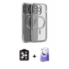 MARSİLYAN™- iPhone 15 Pro Max Kılıf Nova Işık Özel Seri - Siyah Bilvis 5in1 5D Magic Hayalet Cam Ekran Koruyucu + PVD Metal Kamera Lens - TU