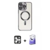 MARSİLYAN™- iPhone 15 Pro Max Kılıf Nova Işık Özel Seri - Siyah Bilvis 5in1 5D Magic Hayalet Cam Ekran Koruyucu + PVD Metal Kamera Lens - GS