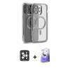 MARSİLYAN™- iPhone 15 Pro Max Kılıf Nova Işık Özel Seri - Siyah Bilvis 5in1 5D Magic Hayalet Cam Ekran Koruyucu + PVD Metal Kamera Lens - GI