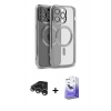 MARSİLYAN™- iPhone 15 Pro Max Kılıf Nova Işık Özel Seri - Siyah Bilvis 5in1 5D Magic Hayalet Cam Ekran Koruyucu + Gümüş Raze Metal Kamera Lens