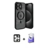 MARSİLYAN™- iPhone 15 Pro Max Kılıf Nova Işık Özel Seri - Siyah Bilvis 5in1 5D Magic Hayalet Cam Ekran Koruyucu + PVD Metal Kamera Lens - GS
