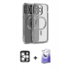 MARSİLYAN™- iPhone 15 Pro Max Kılıf Nova Işık Özel Seri - Siyah Bilvis 5in1 5D Magic Hayalet Cam Ekran Koruyucu + PVD Metal Kamera Lens - GS