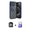 MARSİLYAN™- iPhone 15 Pro Max Kılıf Nova Işık Özel Seri - Siyah Bilvis 5in1 5D Magic Hayalet Cam Ekran Koruyucu + PVD Metal Kamera Lens - TU