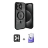 MARSİLYAN™- iPhone 15 Pro Max Kılıf Nova Işık Özel Seri - Siyah Bilvis 5in1 5D Magic Hayalet Cam Ekran Koruyucu + PVD Metal Kamera Lens - GI