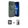 MARSİLYAN™- iPhone 15 Pro Max Kılıf Nova Işık Özel Seri - Siyah Bilvis Hayalet Cam Ekran Koruyucu + Gri PVD Metal Kamera Lens