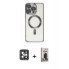MARSİLYAN™- iPhone 15 Pro Max Kılıf Nova Işık Özel Seri - Siyah Bilvis Hayalet Cam Ekran Koruyucu + Gri PVD Metal Kamera Lens