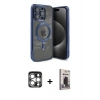 MARSİLYAN™- iPhone 15 Pro Max Kılıf Nova Işık Özel Seri - Siyah Bilvis Hayalet Cam Ekran Koruyucu + Gümüş PVD Metal Kamera Lens