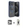 MARSİLYAN™- iPhone 15 Pro Max Kılıf Nova Işık Özel Seri - Siyah Bilvis Hayalet Cam Ekran Koruyucu + PVD Metal Kamera Lens - GS