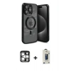 MARSİLYAN™- iPhone 15 Pro Max Kılıf Nova Işık Özel Seri - Siyah Bilvis Hayalet Cam Ekran Koruyucu + PVD Metal Kamera Lens - GS