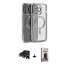 MARSİLYAN™- iPhone 15 Pro Max Kılıf Nova Işık Özel Seri - Siyah Bilvis Hayalet Cam Ekran Koruyucu + Gümüş Raze Metal Kamera Lens