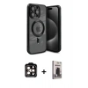 MARSİLYAN™- iPhone 15 Pro Max Kılıf Nova Işık Özel Seri - Siyah Bilvis Hayalet Cam Ekran Koruyucu + PVD Metal Kamera Lens - TU