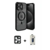 MARSİLYAN™- iPhone 15 Pro Max Kılıf Nova Işık Özel Seri - Siyah Bilvis Hayalet Cam Ekran Koruyucu + PVD Metal Kamera Lens - LT