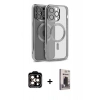 MARSİLYAN™- iPhone 15 Pro Max Kılıf Nova Işık Özel Seri - Siyah Bilvis Hayalet Cam Ekran Koruyucu + PVD Metal Kamera Lens - TU