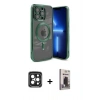 MARSİLYAN™- iPhone 15 Pro Max Kılıf Nova Işık Özel Seri - Siyah Bilvis Hayalet Cam Ekran Koruyucu + PVD Metal Kamera Lens - SH